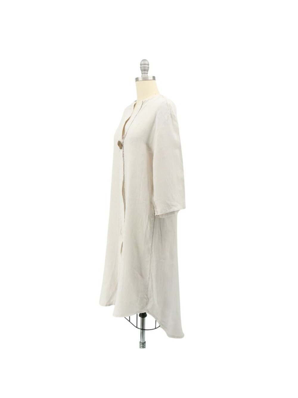 Laetitia Beige Linen Kaftan Tunic 3/4 Sleeve Midi Dress M/L